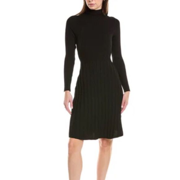 NanetteLepore Midi Mockneck Sweaterdress with tie waist and pleated skirt-Small - Picture 1 of 14